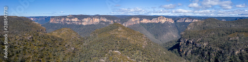 An aerial photograph of a valley in The Blue Mountains in New South Wales  Australia