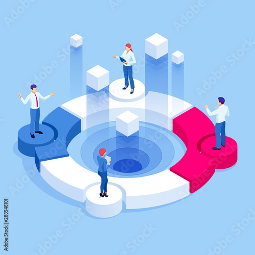 Isometric Referral marketing, network marketing, referral program strategy, referring friends, business partnership, affiliate marketing concept.