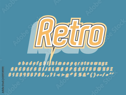 Retro font and alphabet. Stock vector illustration