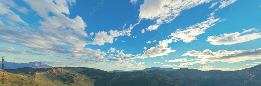 Panorama green mountain and blue sky