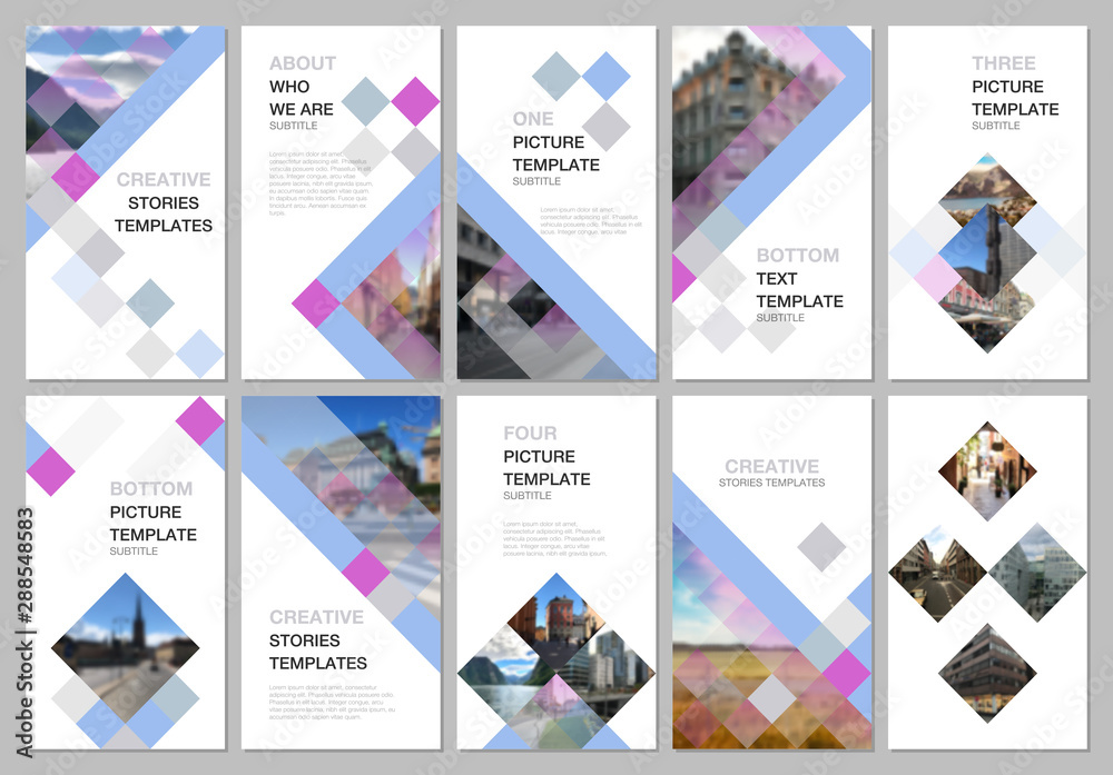 Creative social networks stories design, vertical banner or flyer templates with cubes, geometric abstract background. Covers design templates for flyer, leaflet, brochure, presentation, advertising.