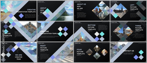 Minimal presentations design, portfolio vector templates with cubes, geometric abstract background. Multipurpose template for presentation slide, flyer leaflet, brochure cover, report, advertising.