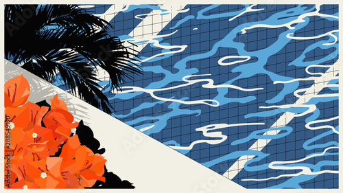 swimming pools tropical retro background