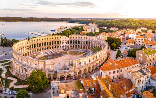 Pula amphitheater in the morning, Croatia photo