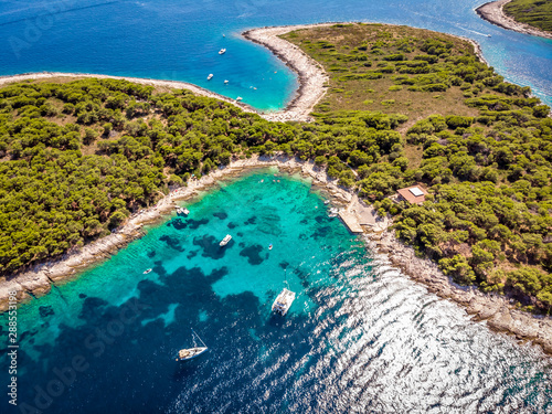 Aerial view of Paklinski Islands in Hvar, Croatia