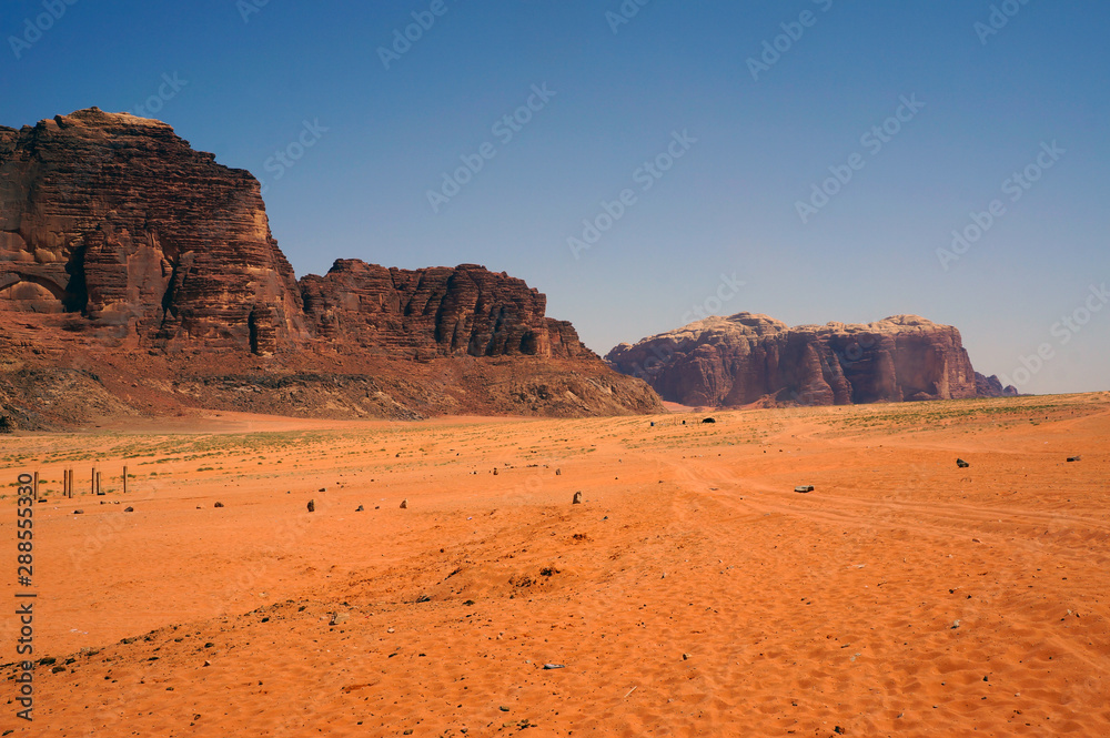 The Martian landscape of the desert surrounding Wadi Rum, in southern Jordan The Martian landscape of the desert surrounding Wadi Rum, in southern Jordan