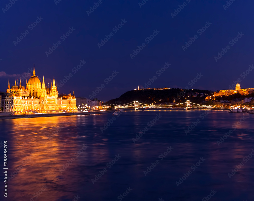 night scene of Budapest cityscape. Long exposure photo, Hungary