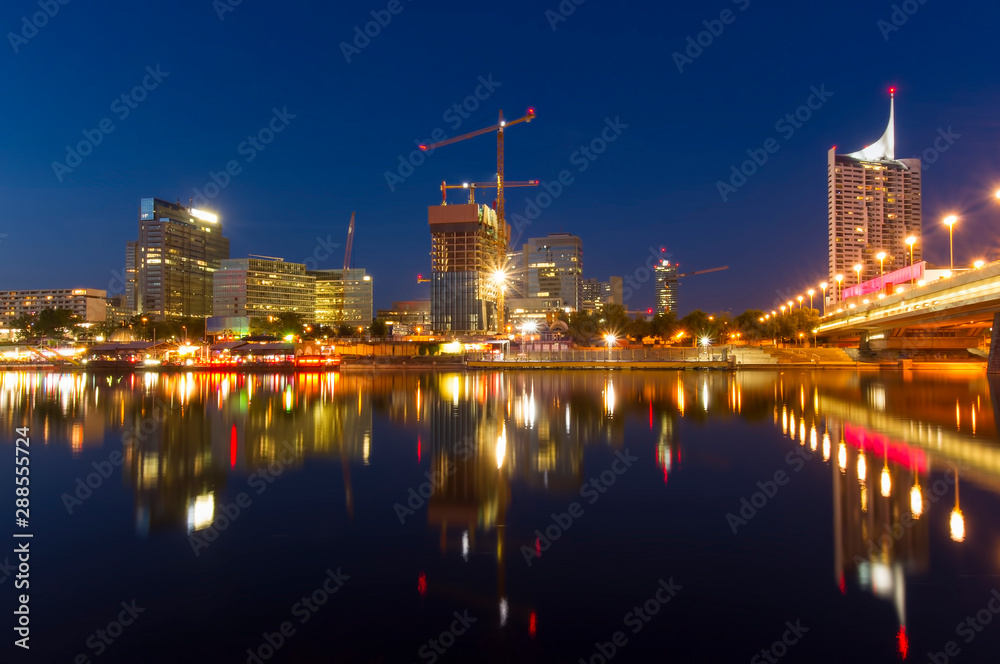 Vienna city and Danube river, night cityscape from 2011
