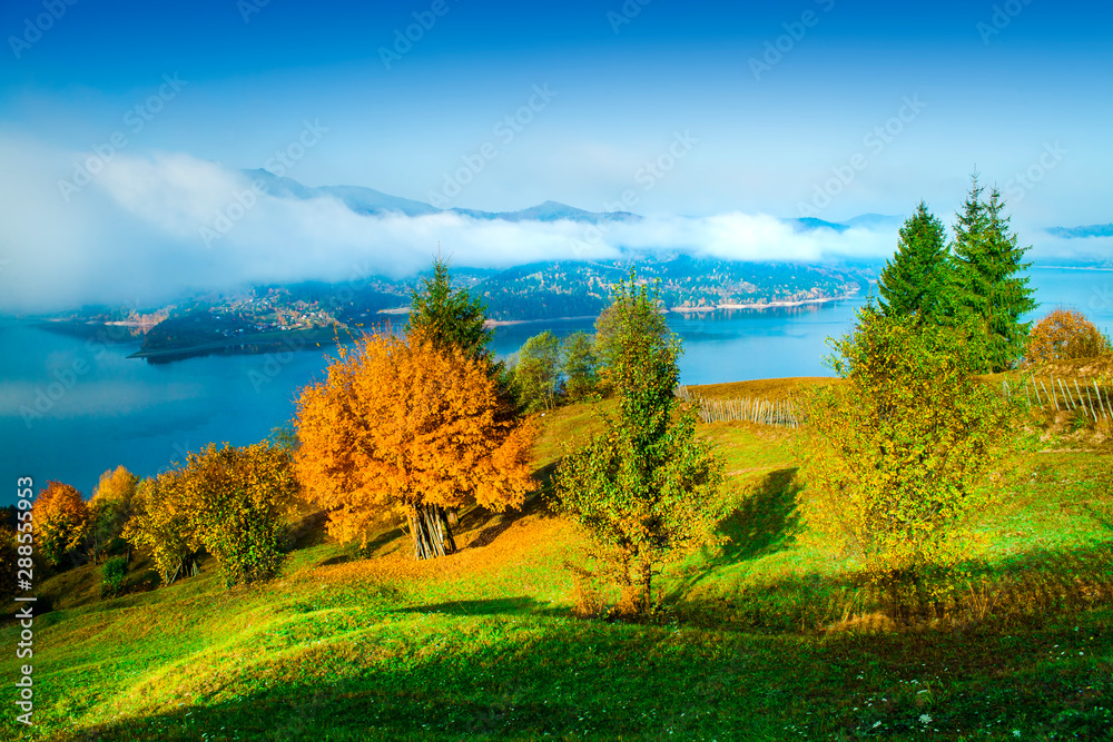 autumn landscape in Bicaz lake and mountain landscape
