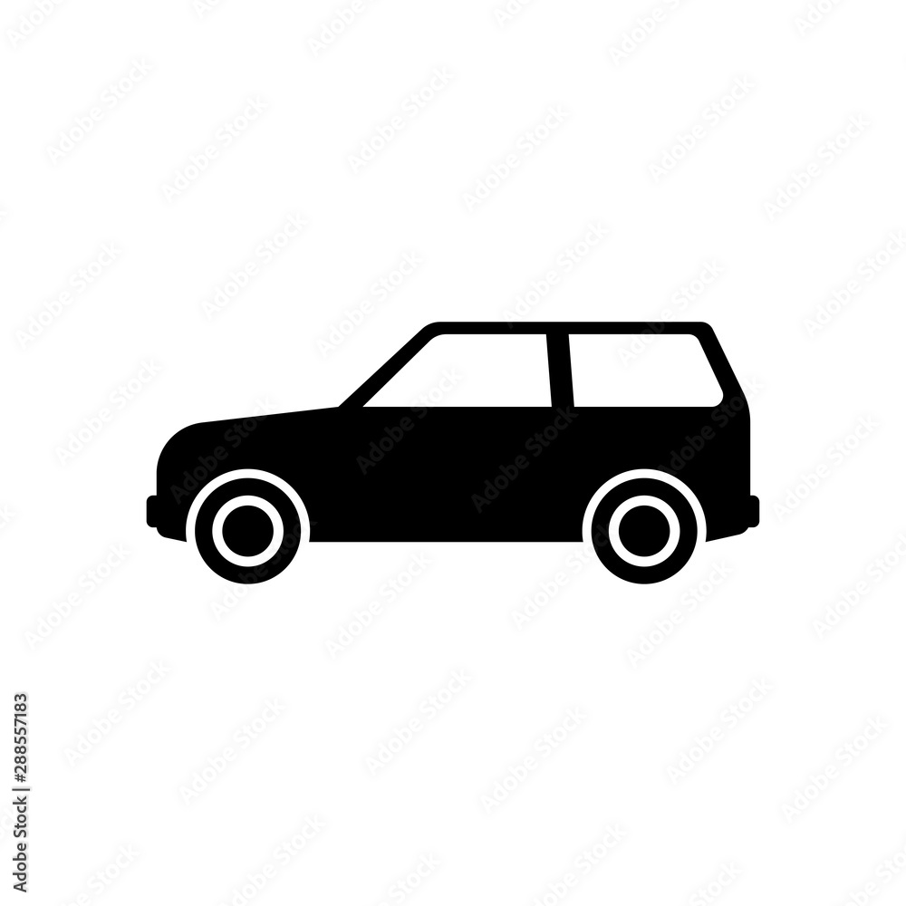 Car icon. Black silhouette. Side view. vector drawing. Isolated object on a white background. Isolate.