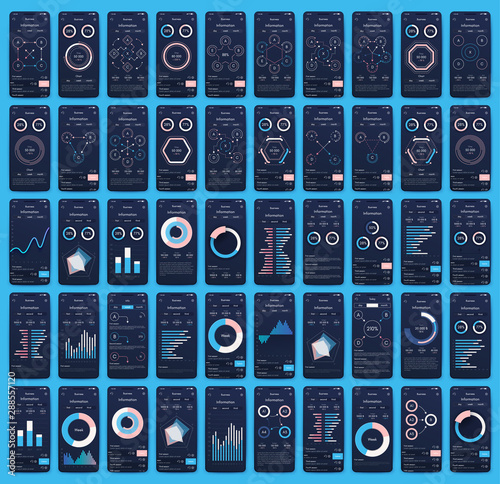 Different UI, UX, GUI screens and flat web icons for mobile apps