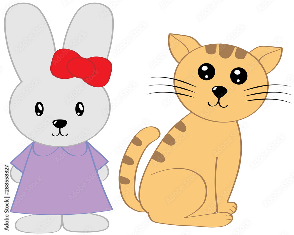Fototapeta premium rabbit in a dress and a tiger cub