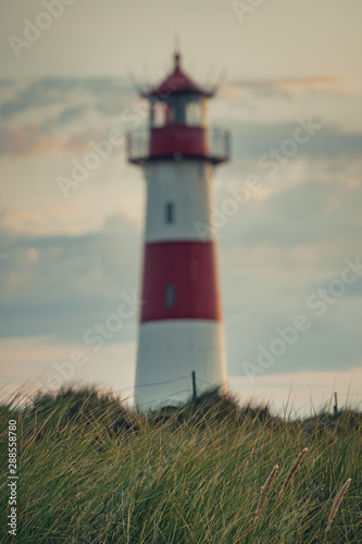 Lighthouse at List-Ost, focus on foreground - Sylt, Germany