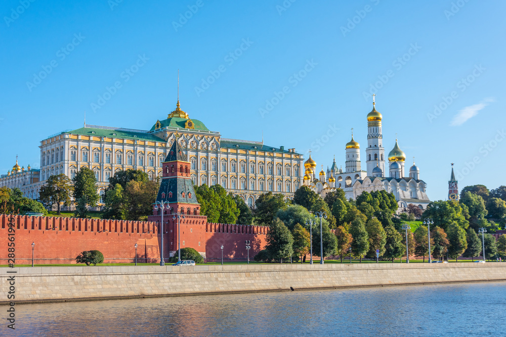 Grand Kremlin Palace in the early morning view from the embankment in Moscow.