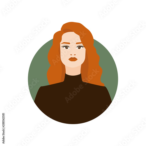Fashion illustration of young woman with perfect red hair. Charming redheaded girl porttrait