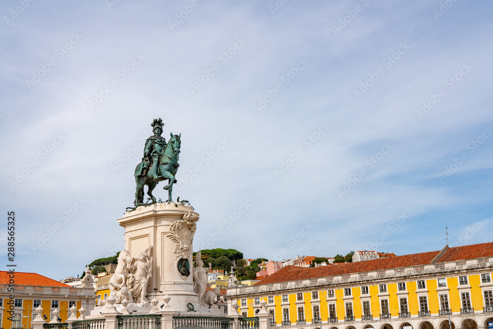 Fototapeta premium Statue of King Jose I in Praca do Comercio or Terreiro do Paco in downtown Lisbon