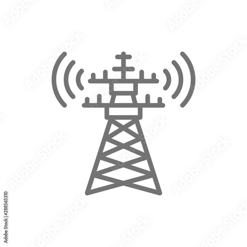 5G internet tower, telecommunications tower, satellite antenna line icon. photo