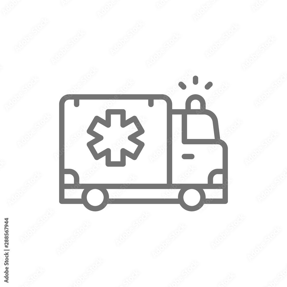 Ambulance car, emergency medical truck line icon. Ambulance car, emergency medical truck line icon.