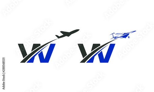 W Letter with Aviation Logo Design