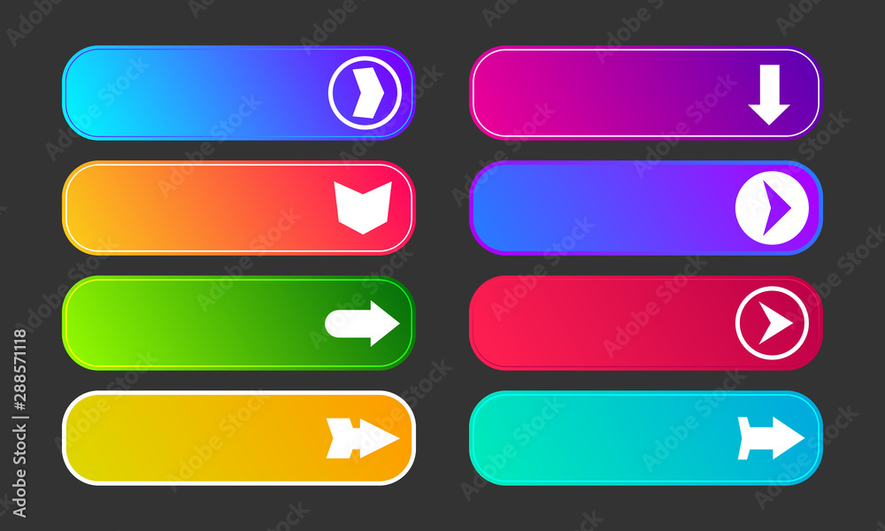Set of eight modern gradient buttons with arrows Set of eight modern gradient buttons with arrows