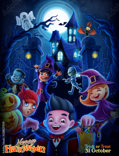  39/5000 scary halloween night with children