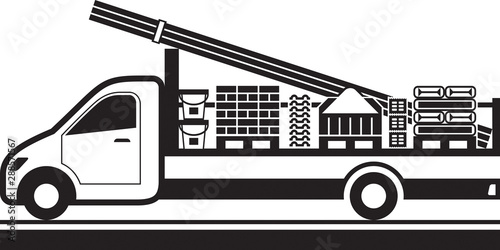 Tipper truck with construction materials - vector illustration