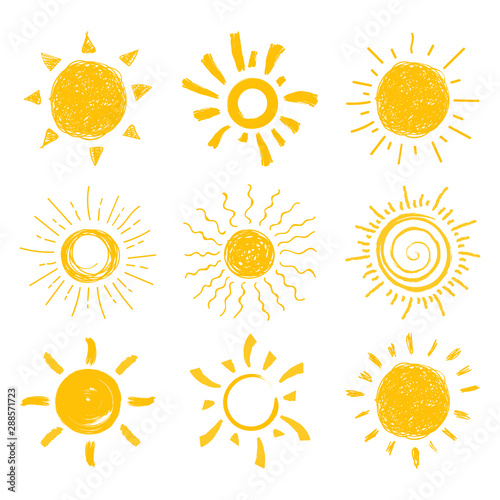 Flat sun icon. Sun pictogram. Trendy vector summer symbol for website design, web button, mobile app. vector doodle suns
