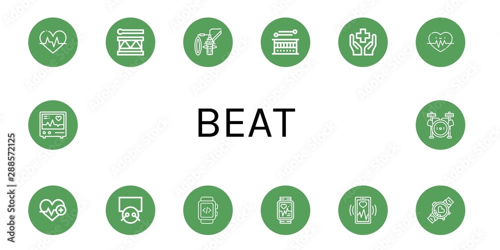 Set of beat icons such as Heartbeat, Drum, Dubbing, Health, Heart rate, Drums, Smartwatch, Heart monitoring, Electrocardiogram, Drum set , beat Set of beat icons such as Heartbeat, Drum, Dubbing, Health, Heart rate, Drums, Smartwatch, Heart monitoring, Electrocardiogram, Drum set , beat