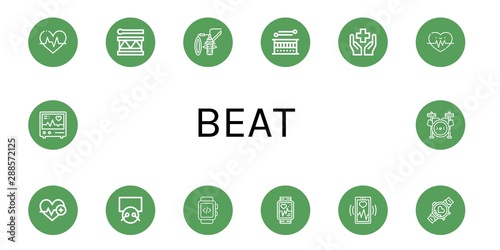 Set of beat icons such as Heartbeat, Drum, Dubbing, Health, Heart rate, Drums, Smartwatch, Heart monitoring, Electrocardiogram, Drum set , beat