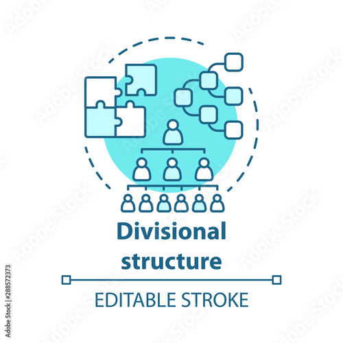 Divisional corporate structure concept icon. Organization hierarchy idea thin line illustration. Leadership and teamwork. Company top management. Vector isolated outline drawing. Editable stroke