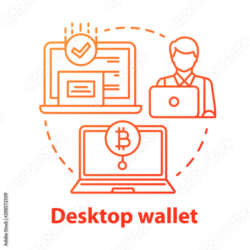 Desktop wallet red concept icon. E payment idea thin line illustration. Electronic wallet application on personal computer. Bank account digital app. Vector isolated outline drawing