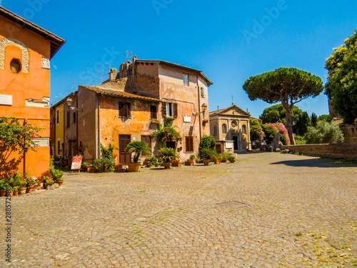 Cuadro en lienzo Piazza della Rocca (Fortress Square), Castle of Julius II, Ostia Antica, Rome, I