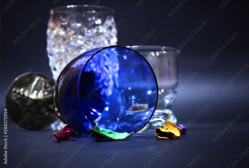 glass snow globe on blue background glass snow globe on blue background