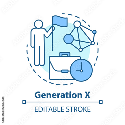 Generation X concept icon. Age group idea thin line illustration. Personal goals achievement. Сareer growth. Vector isolated outline drawing. Editable stroke