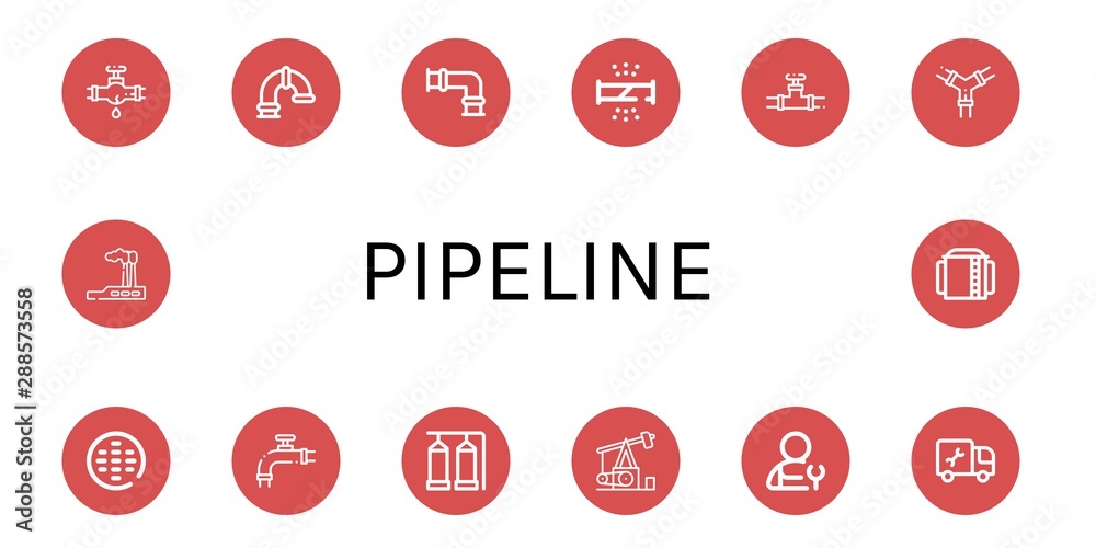 Set of pipeline icons such as Leak, Pipe, Broken pipe, Valve, Pipes, Sewer, Storage tank, Pumpjack, Plumber, Industry , pipeline Set of pipeline icons such as Leak, Pipe, Broken pipe, Valve, Pipes, Sewer, Storage tank, Pumpjack, Plumber, Industry , pipeline