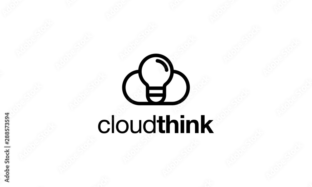 Black white cloud think lightbulb idea logo design concept