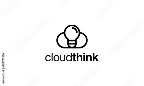Black white cloud think lightbulb idea logo design concept