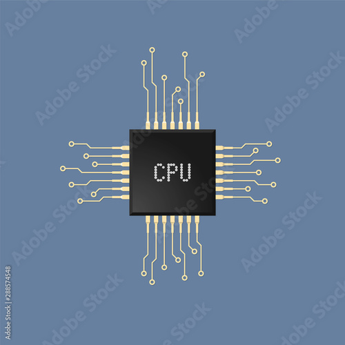 Computer processor. CPU icon. Vector illustration in flat style