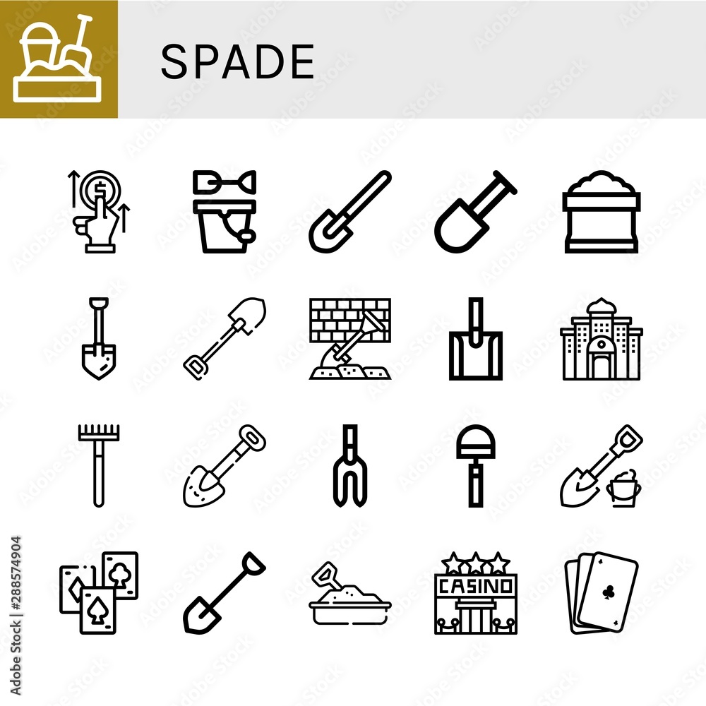 Set of spade icons such as Sandbox, Bet, Sand bucket, Shovel, Potting soil, Casino, Rake, Weeder, Hoe, Playing cards, Poker , spade Set of spade icons such as Sandbox, Bet, Sand bucket, Shovel, Potting soil, Casino, Rake, Weeder, Hoe, Playing cards, Poker , spade