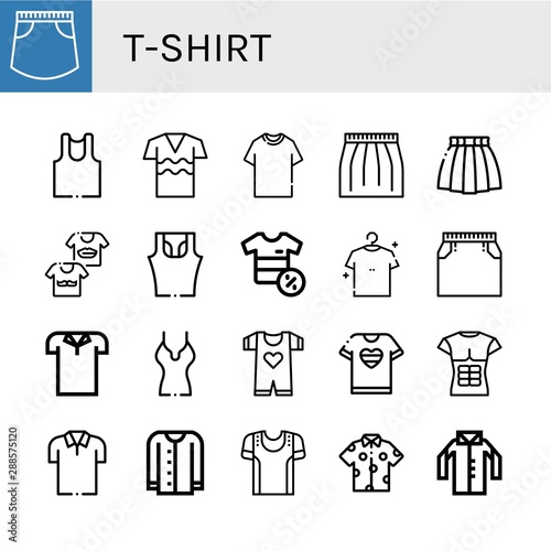 Set of t-shirt icons such as Skirt, Undershirt, Shirt, Tshirt, Shirts, Sleeveless shirt, Polo shirt, Baby clothes, T Cardigan, Sport , t-shirt