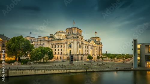 the german reichstag at night, berlin