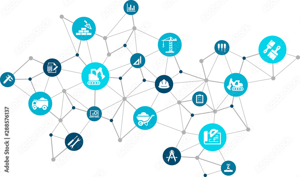 construction / building / architecture / civil engineering icon concept with interconnected symbols – vector illustration construction / building / architecture / civil engineering icon concept with interconnected symbols – vector illustration