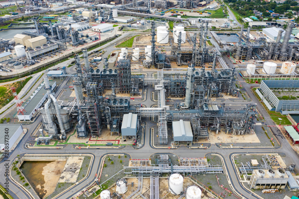 Aerial view of Oil refinery plant and  Chemical plant form in industry zone