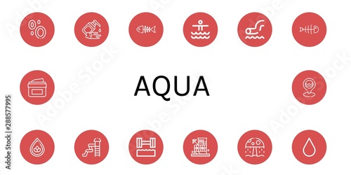 Set of aqua icons such as Blood, Moisturizer, Fish bone, Waterpark, Fishbone, Drop, Hydrotherapy, Water park, Blood drop, Moisturizing, Sea , aqua