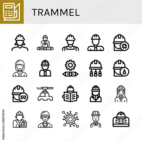 Set of trammel icons such as Engineering, Engineer, Technician, Manufacturer , trammel