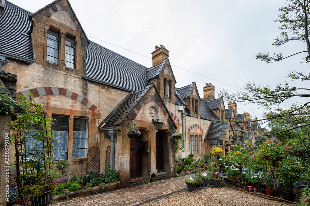 Dent's Almshouses in the Cotswold village of Winchcombe, built for Emma Dent of Sudeley Castle, by Sir George Gilbert Scott - England - United Kingdom