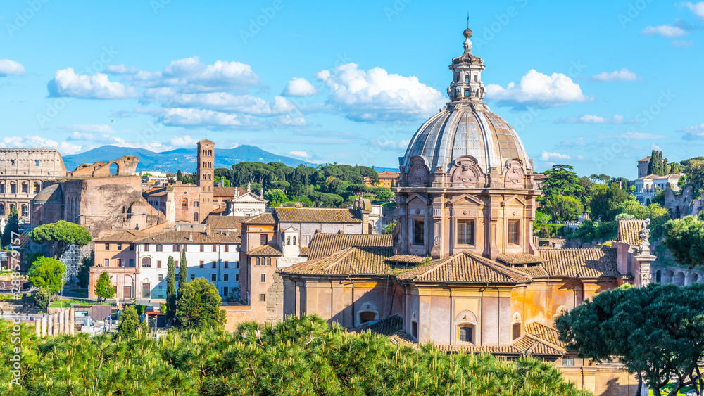 Church of Saint Luca and Martina, Italian: Santi Luca e Martina, in Roman Forum, Rome, Italy. Panoramic view