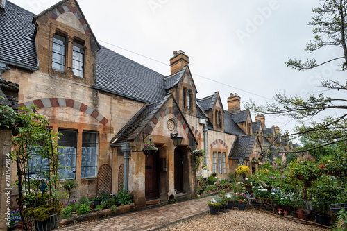 Dent's Almshouses in the Cotswold village of Winchcombe, built for Emma Dent of Sudeley Castle, by Sir George Gilbert Scott - England - United Kingdom