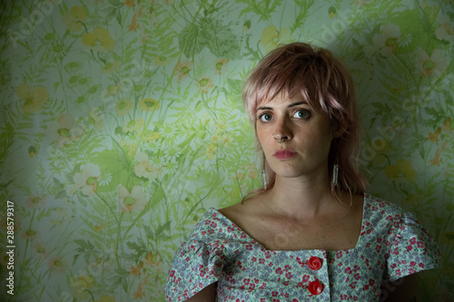 woman with pink hair 