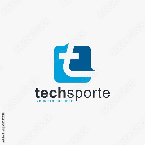 Free Download Letter T logo design vector. Monogram T in rectangle illustration symbol. Blue T type vector icon. - GFXLoad